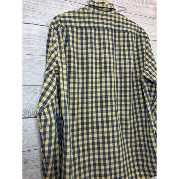 J Crew Shirt Men Turmeric Navy Mercantile Slim Flex Washed Gingham Button Down M - Picture 4 of 6